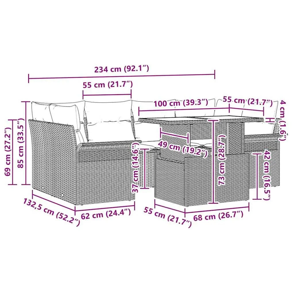 Garden Sofa Set 7 Piece Outdoor Furniture Black Poly Rattan Modular Patio