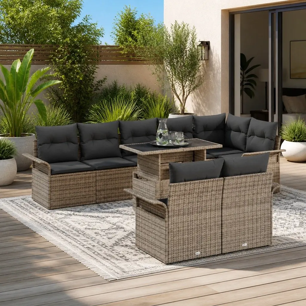 Garden Sofa Set 9 Piece Outdoor Furniture Poly Rattan Lounge with Cushions Table