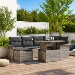 Garden Sofa Set 7 Seater Outdoor Furniture Grey Poly Rattan with Cushions Glass