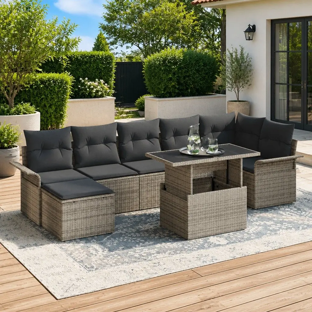 Garden Sofa Set Modular Outdoor Furniture 8 Piece Grey Poly Rattan