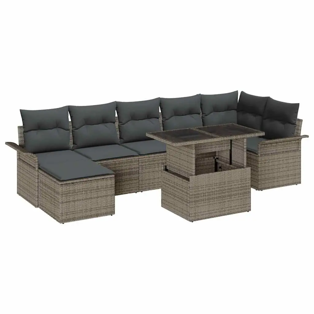 Garden Sofa Set Modular Outdoor Furniture 8 Piece Grey Poly Rattan