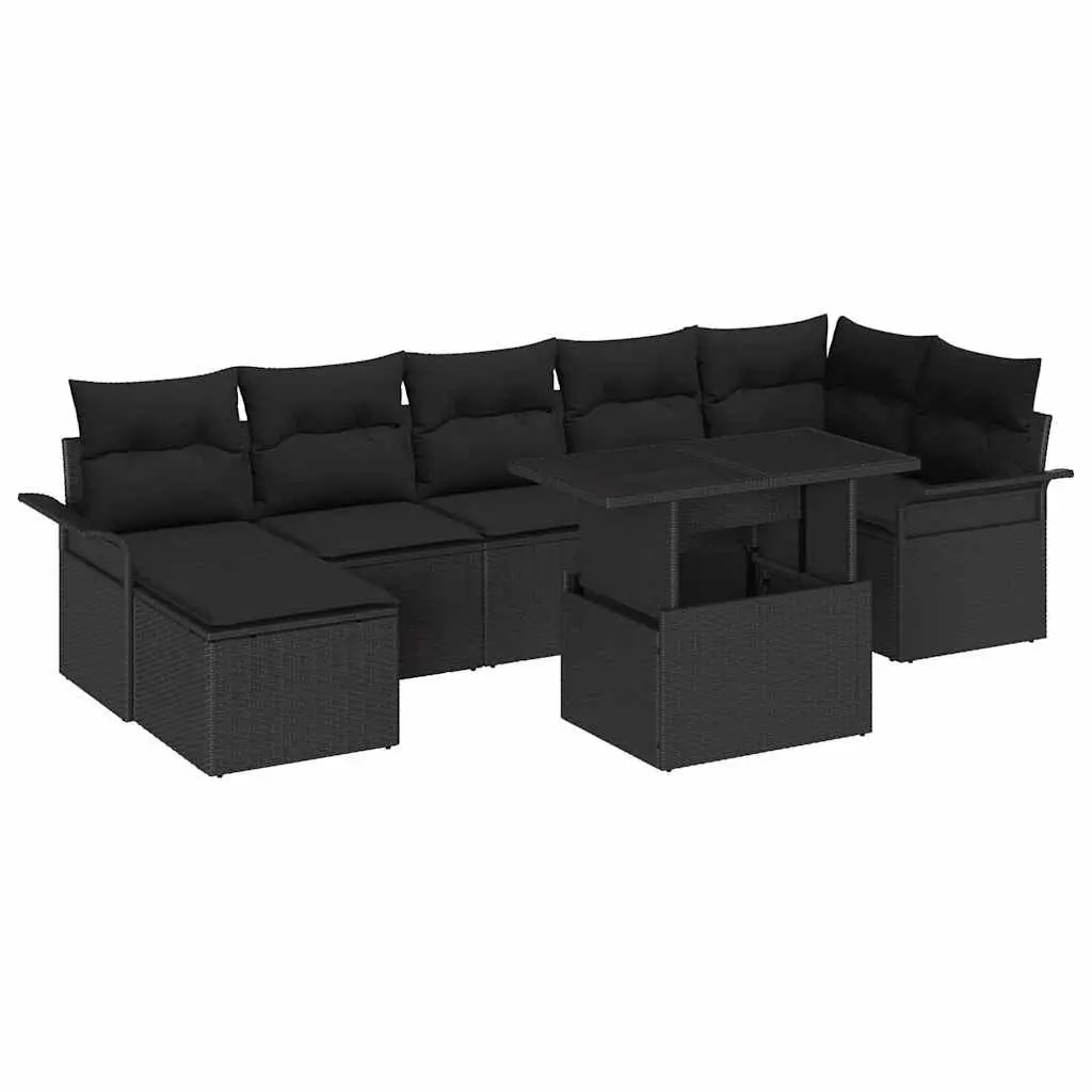 Garden Sofa Set 8 Piece Outdoor Furniture Black Poly Rattan Dining Lounge