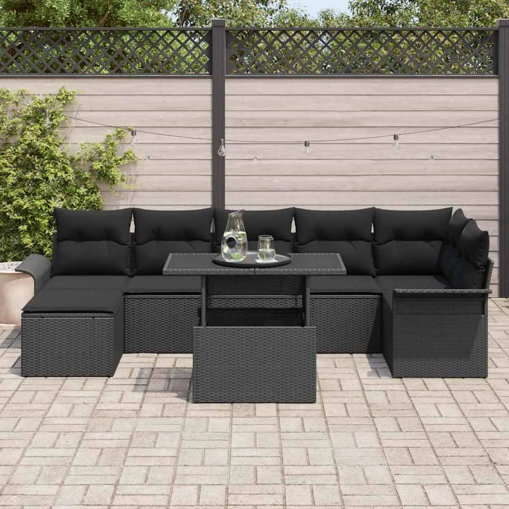 Garden Sofa Set 8 Piece Outdoor Furniture Black Poly Rattan Dining Lounge