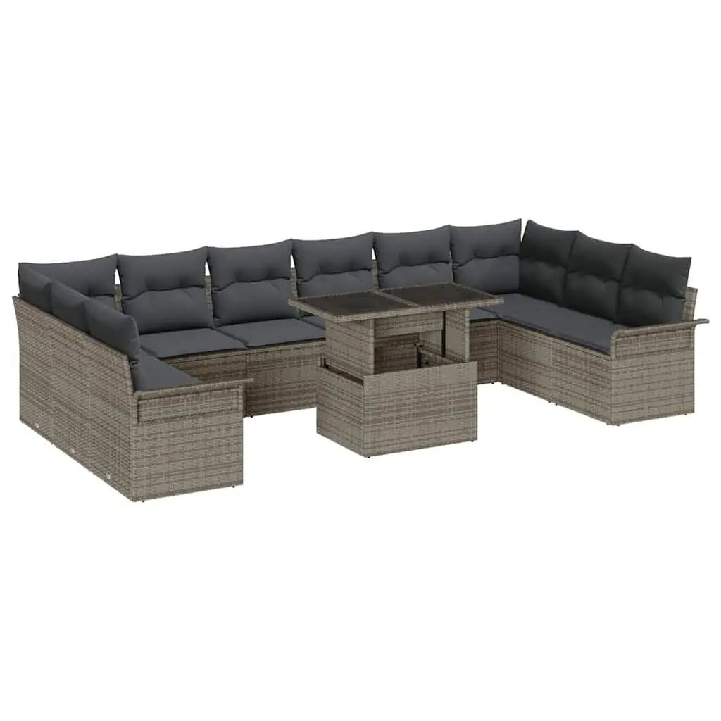 Outdoor Modular Sofa Set 11 Piece Grey Poly Rattan for Garden Patio Furniture