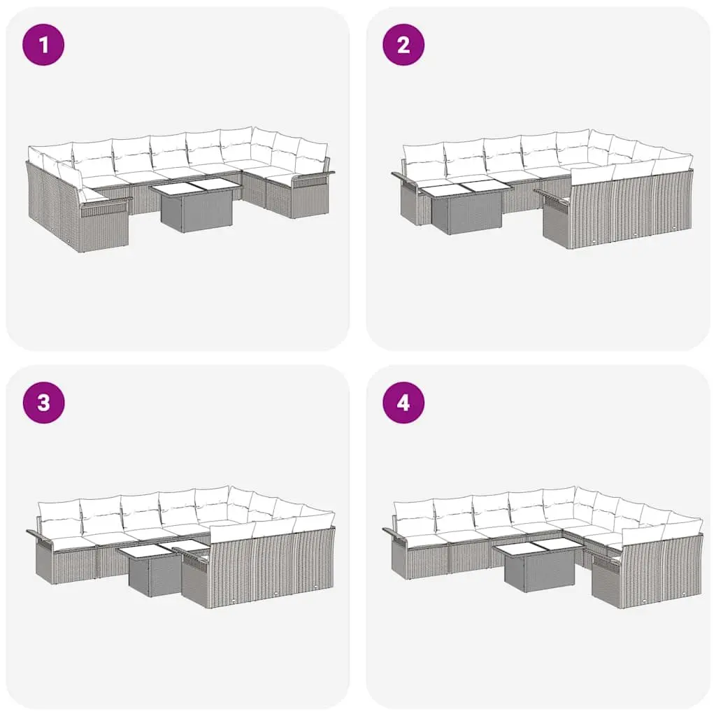 Outdoor Modular Sofa Set 11 Piece Grey Poly Rattan for Garden Patio Furniture