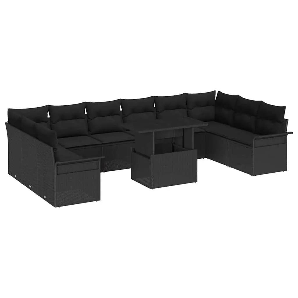 Garden Sofa Set 11pcs Outdoor Furniture Black Poly Rattan Modular Patio Lounge