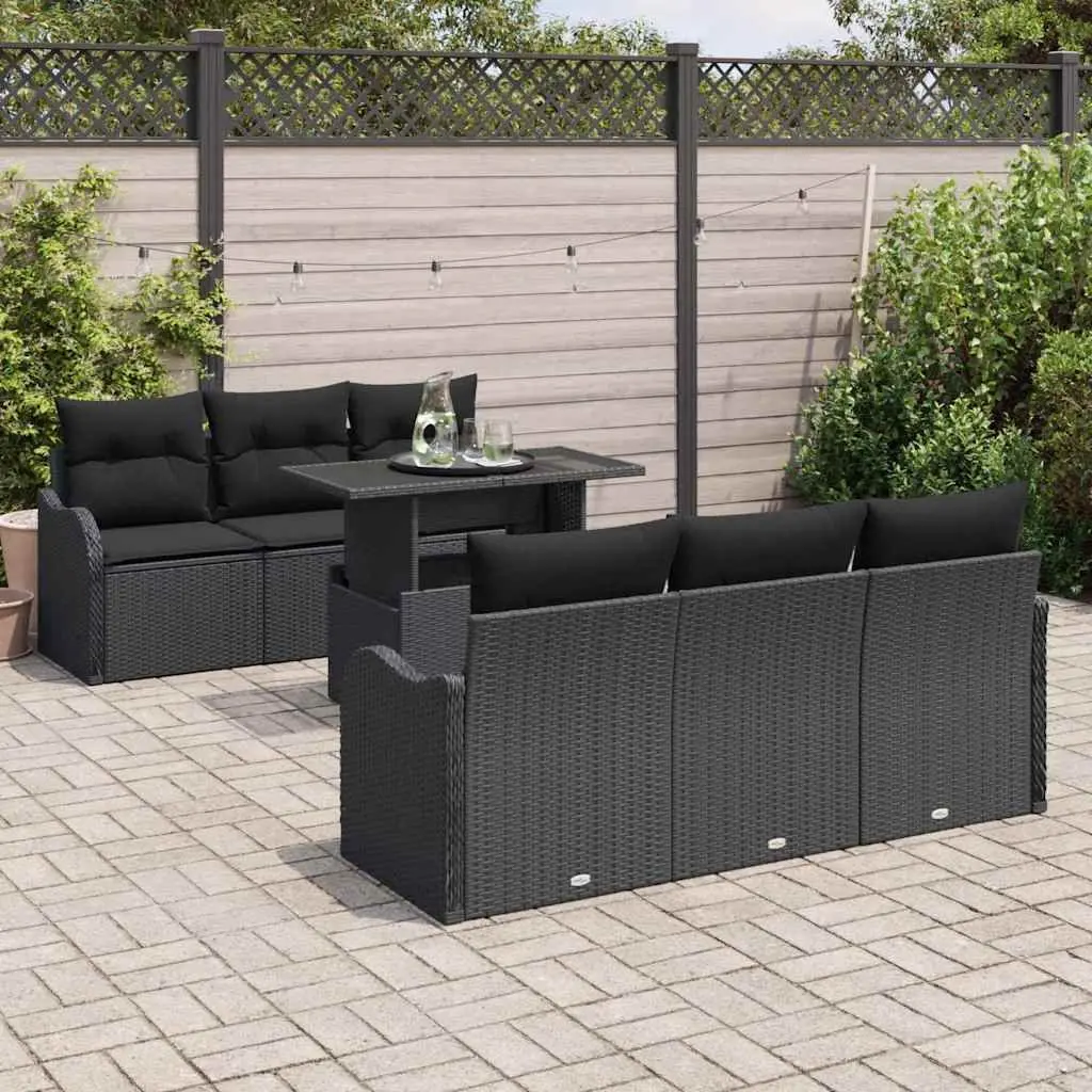 7 Piece Modular Outdoor Sofa Set Black Poly Rattan Garden Furniture