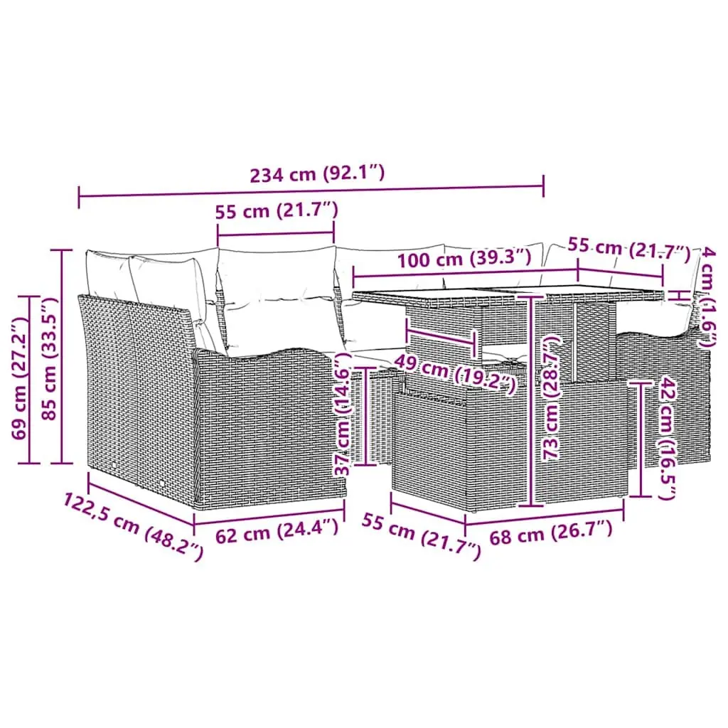 Outdoor Garden Sofa Set 7 Seater Lounge Patio Furniture Grey Poly Rattan Modular