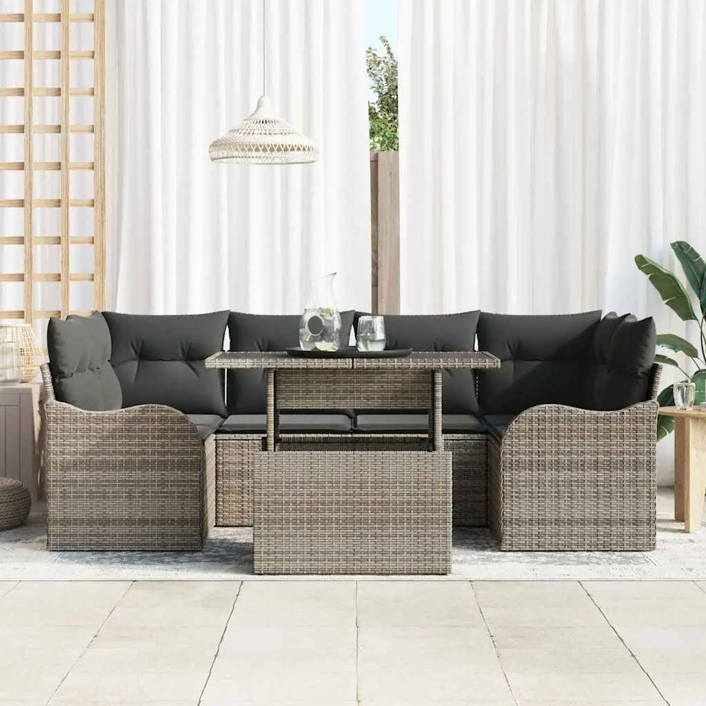 Outdoor Garden Sofa Set 7 Seater Lounge Patio Furniture Grey Poly Rattan Modular