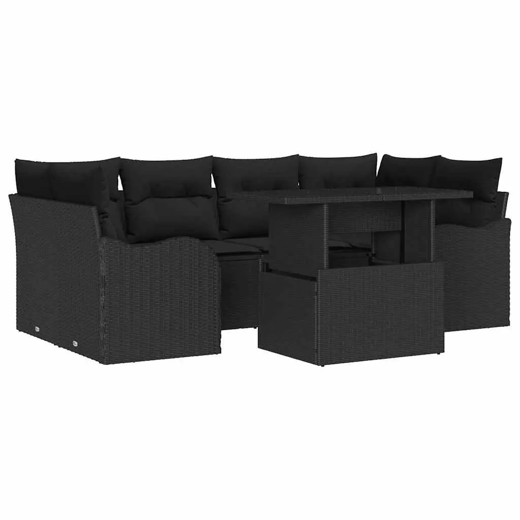 Outdoor Garden Sofa Set 7 Seater Black Poly Rattan Modular Lounge Furniture