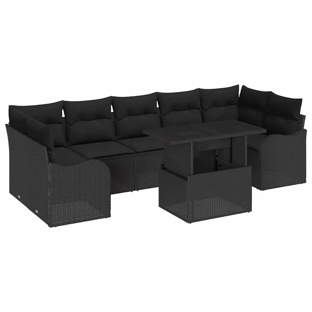 Outdoor Garden Sofa Set 8 Pieces Modular Patio Furniture with Cushions Black