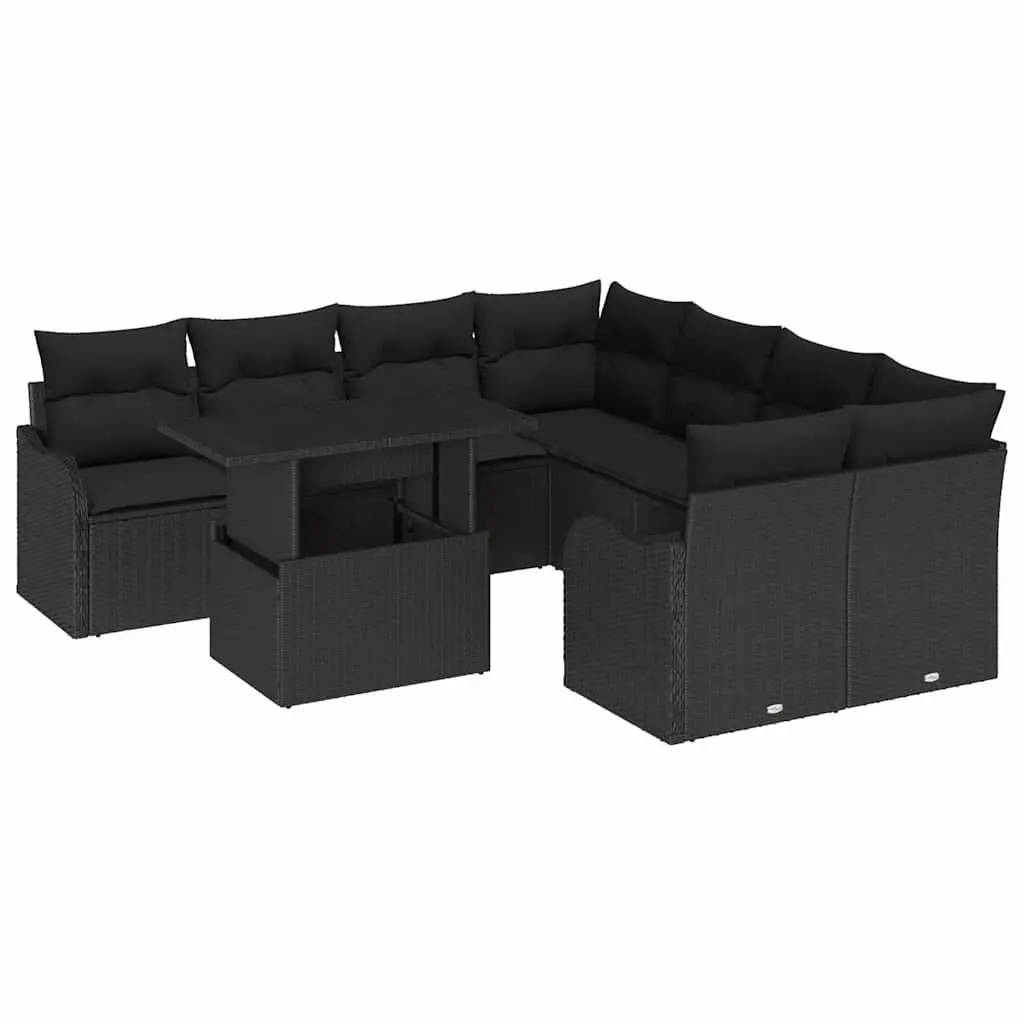 Garden Sofa Set Modular Outdoor Furniture 9 Piece Black Poly