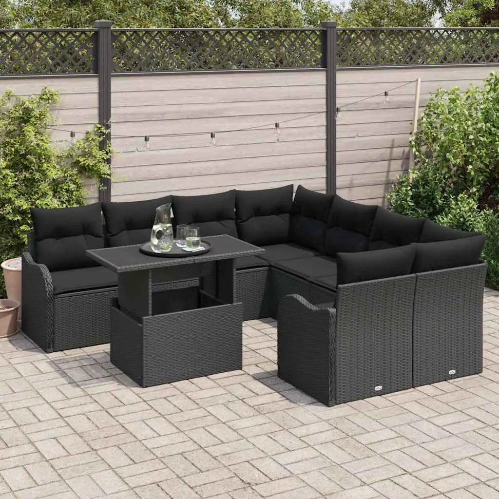 Garden Sofa Set Modular Outdoor Furniture 9 Piece Black Poly
