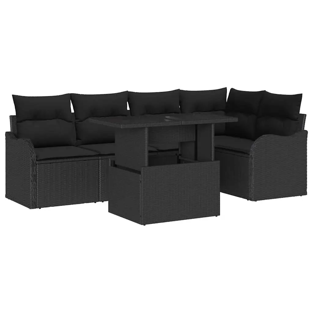 Outdoor Dining Set 6 pcs Black Poly Rattan Garden Patio Furniture Set