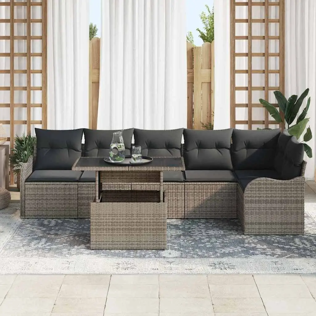 Outdoor Sofa Set 7 Seater Grey Poly Rattan Modular Lounge Garden Patio Furniture