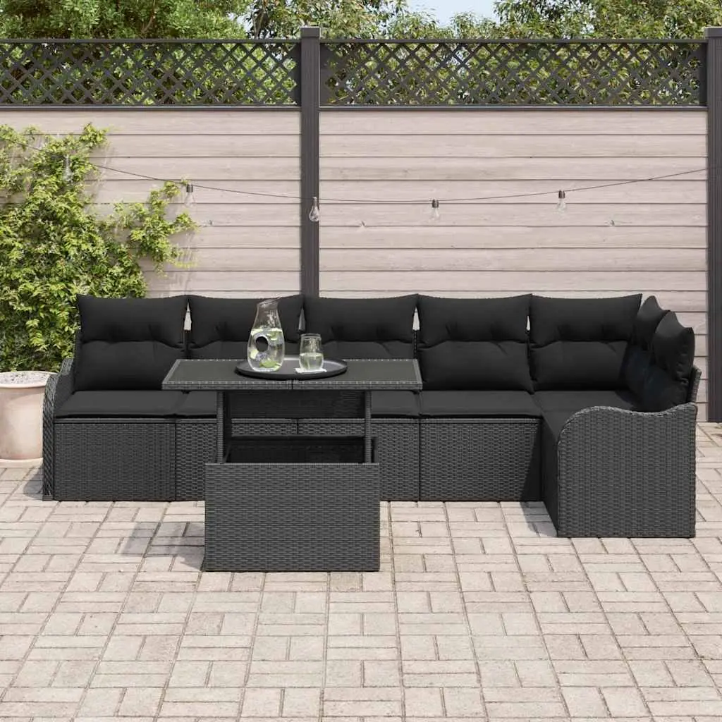 Outdoor Sofa Set 7pcs Black Poly Rattan Modular Garden Patio Lounge Furniture