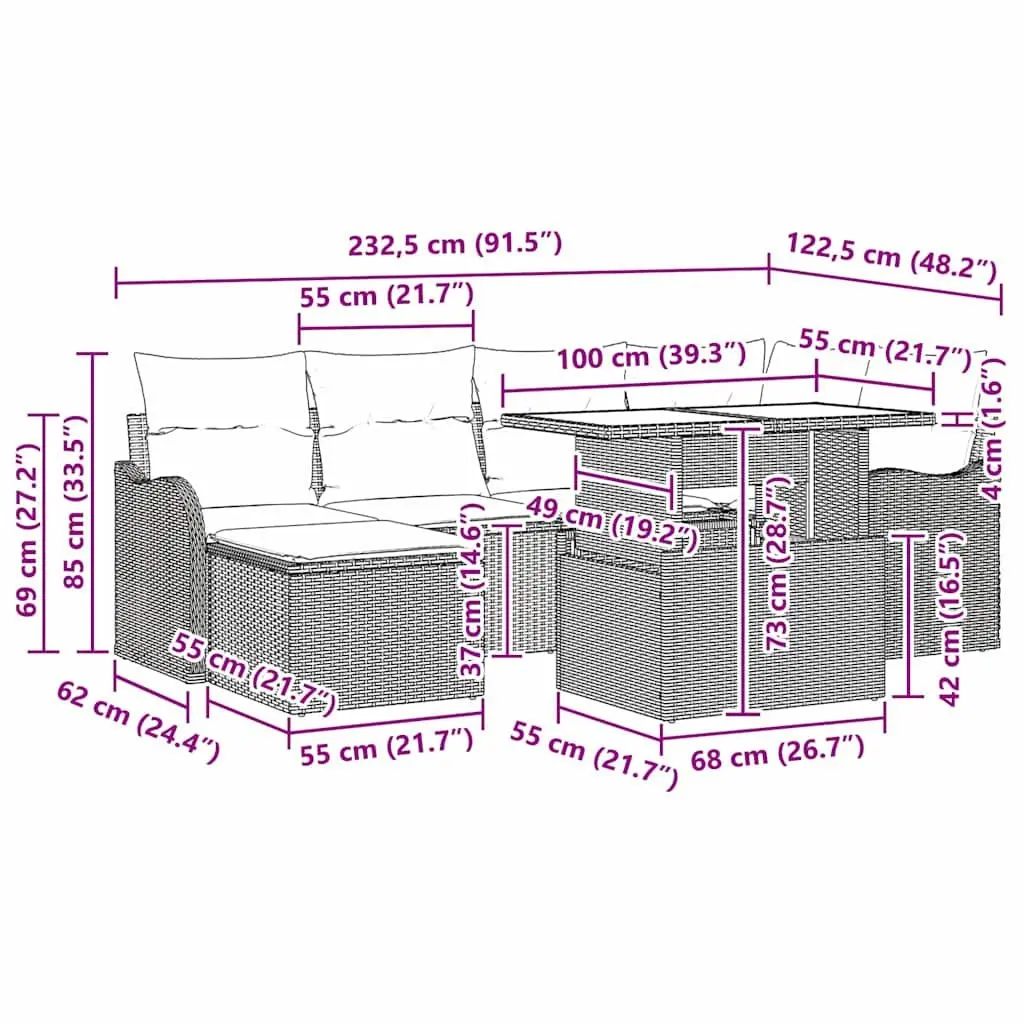 Garden Sofa Set 7 Pieces Grey Poly Rattan Outdoor Furniture Patio Seating