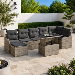 Garden Sofa Set Modular Outdoor Furniture 8 Pieces Grey Poly Rattan Sectional