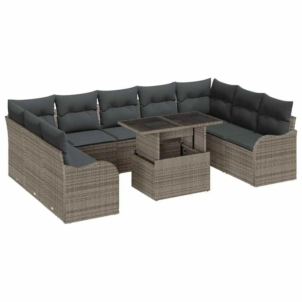 Modular Garden Sofa Set Grey Poly Rattan 10 Piece Outdoor Furniture