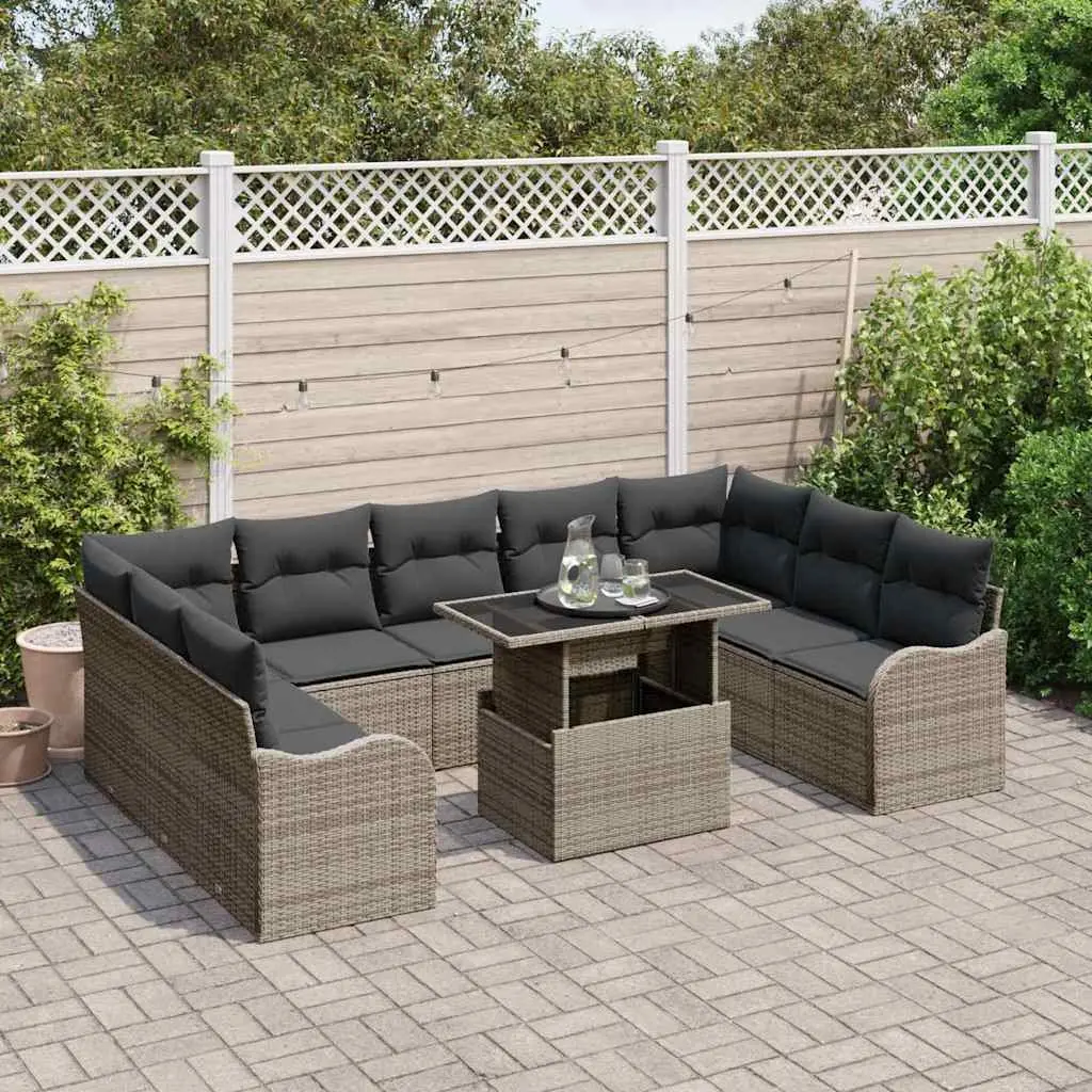Modular Garden Sofa Set Grey Poly Rattan 10 Piece Outdoor Furniture