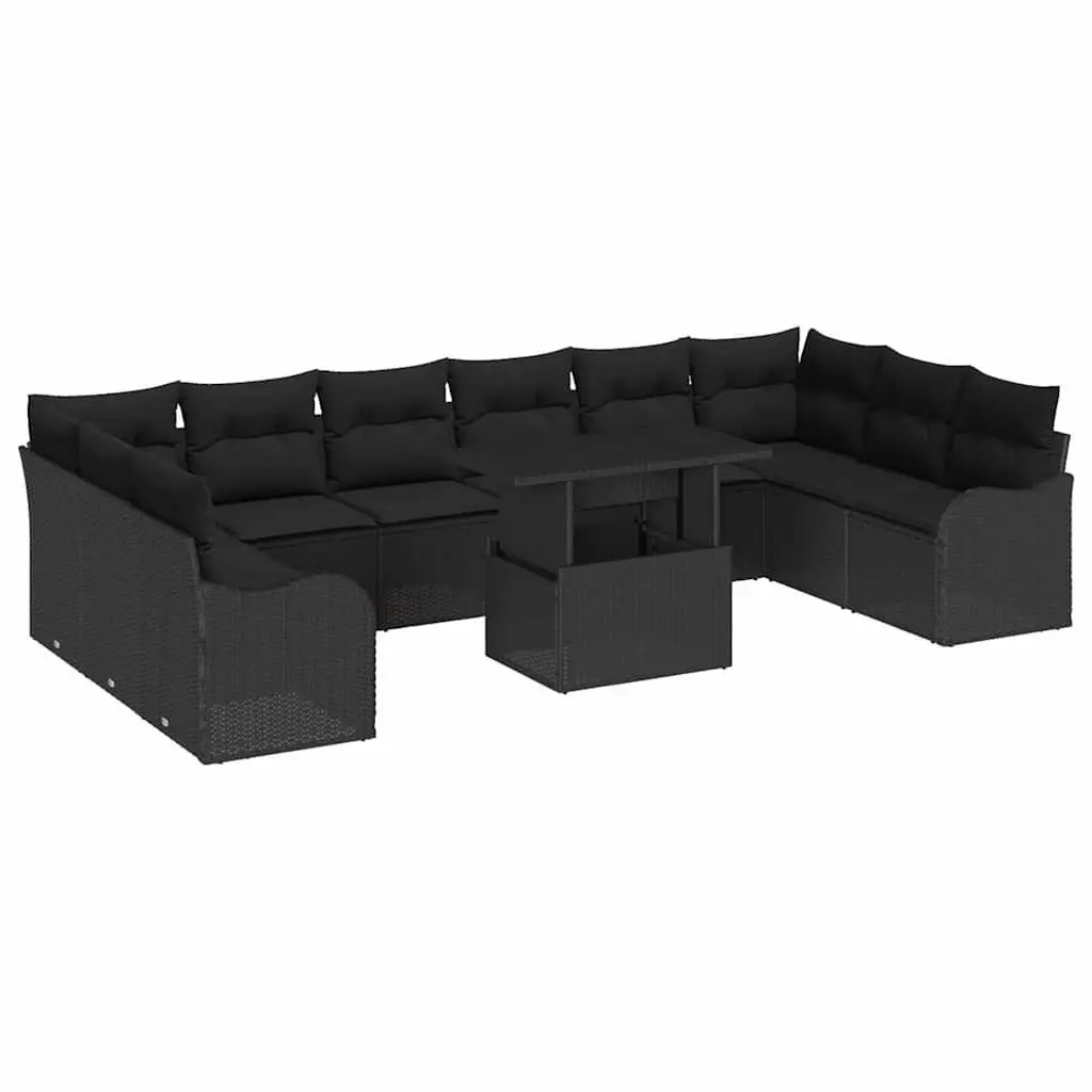 Modular Garden Sofa Set Black Poly Rattan 11 Piece Outdoor Patio Furniture