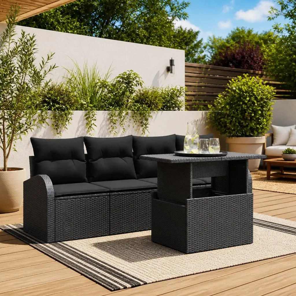 Garden Sofa Set 5 Piece Outdoor Furniture Poly Rattan Modular Black Lounge