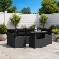 Outdoor Garden Sofa Set 7 Pieces Black Poly Rattan Modular Patio Furniture with