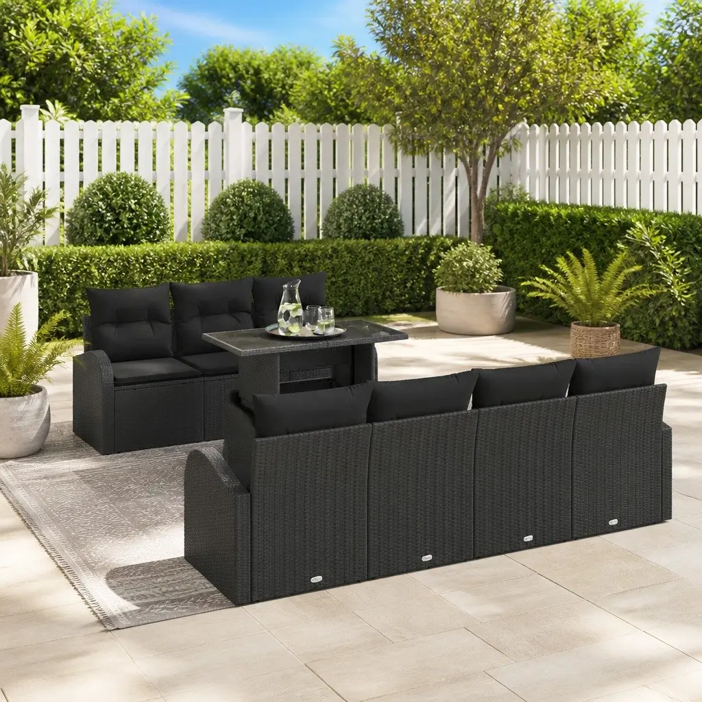 Rattan Patio Furniture Set Modern Black 8 Piece Outdoor Garden Sofa with Cushions
