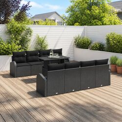 Outdoor Garden Sofa Set 7 Pieces Modular Seating Black Poly Rattan with Cushions