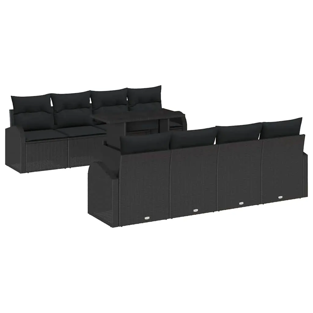 Modular Garden Sofa Set Black Poly Rattan Outdoor Lounge Furniture 9 Piece
