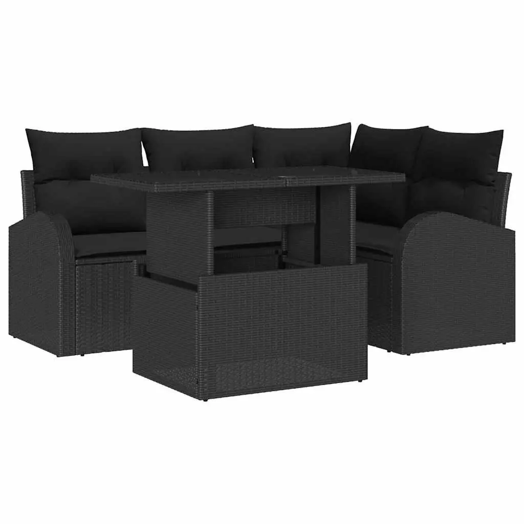 Modular Black Poly Rattan Outdoor Furniture Sofa Set 5 Piece Garden Seating