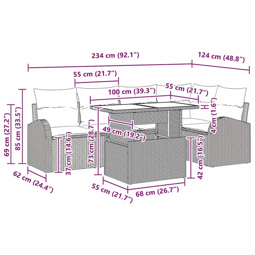 Modular Outdoor Garden Sofa Set 6 Piece Black Poly Rattan with Cushions