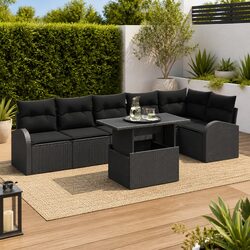 Outdoor Garden Sofa Set 7 Piece Modular Seating Black Poly Rattan Patio