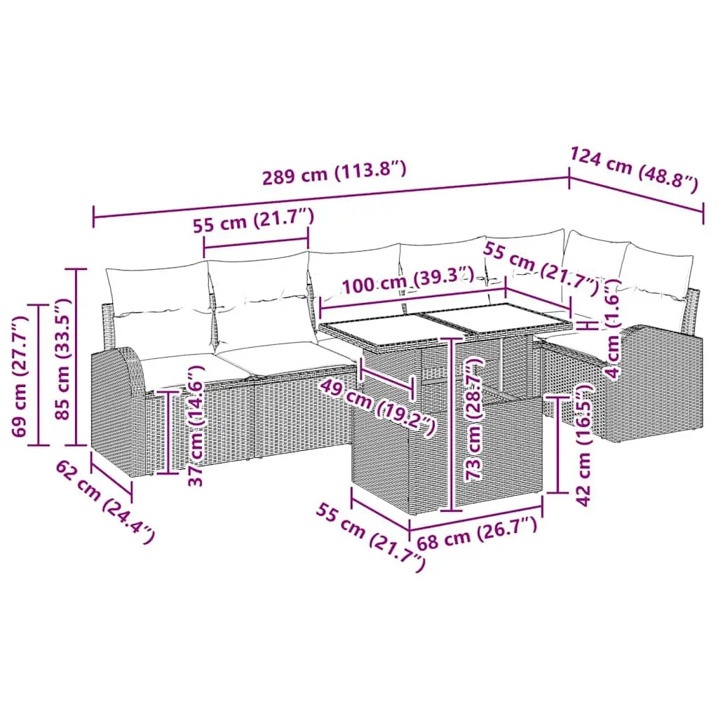 Modular Garden Sofa Set 7 Piece Black Poly Rattan Outdoor Seating