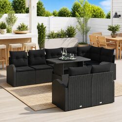 Modular Garden Sofa Set 9 Piece Outdoor Seating Black Poly Rattan Sectional