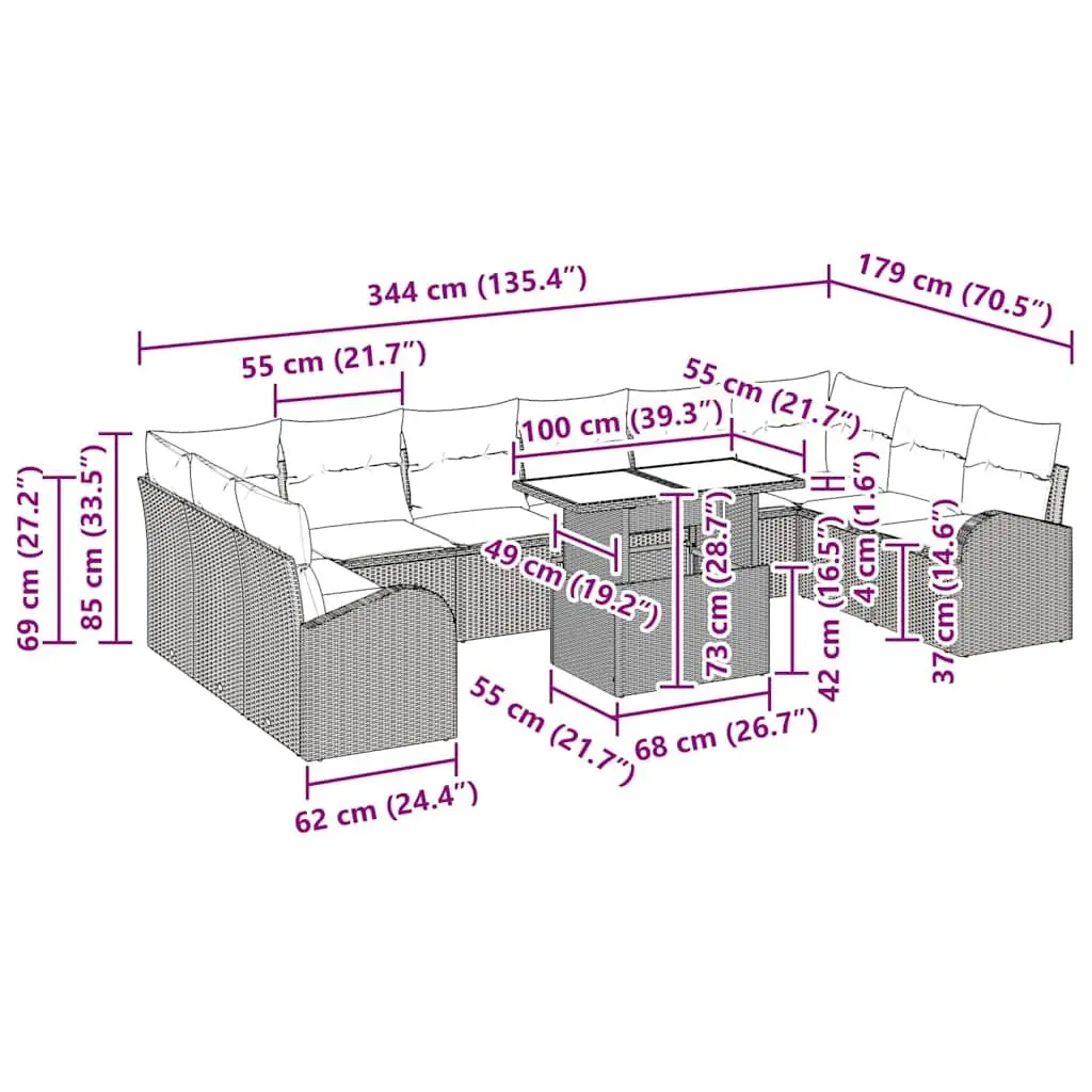 Modular Garden Sofa Set Black Poly Rattan 11 Pieces with Storage Space