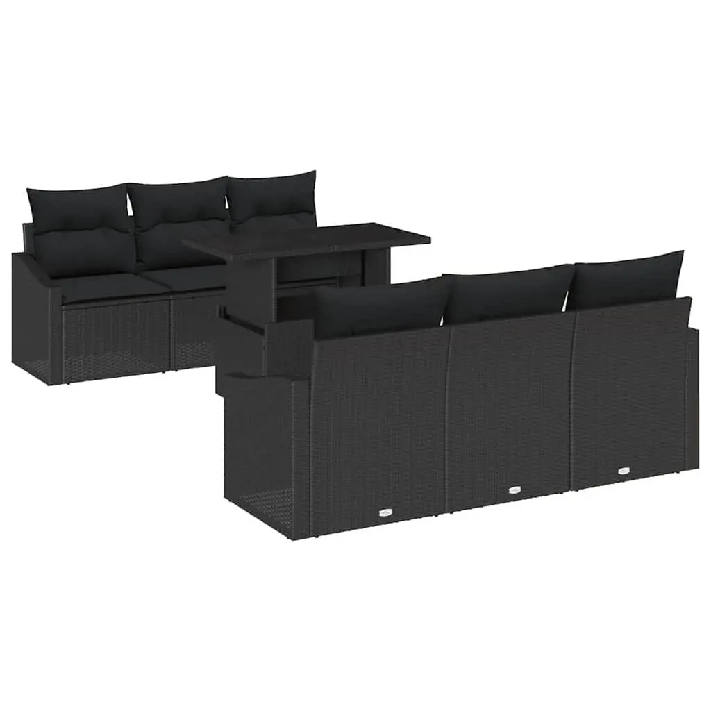 Modular Outdoor Garden Sofa Set 7 Piece Black Poly Rattan with Storage