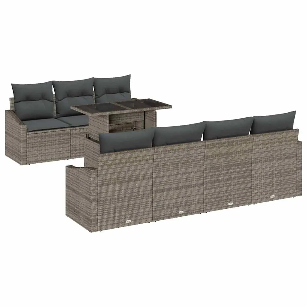 Modular Garden Sofa Set 8 Piece Grey Poly Rattan with Cushions