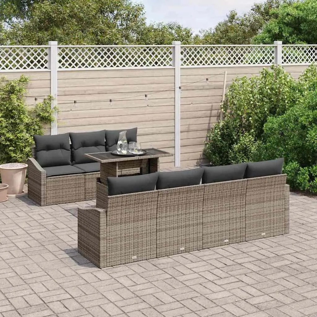 Modular Garden Sofa Set 8 Piece Grey Poly Rattan with Cushions