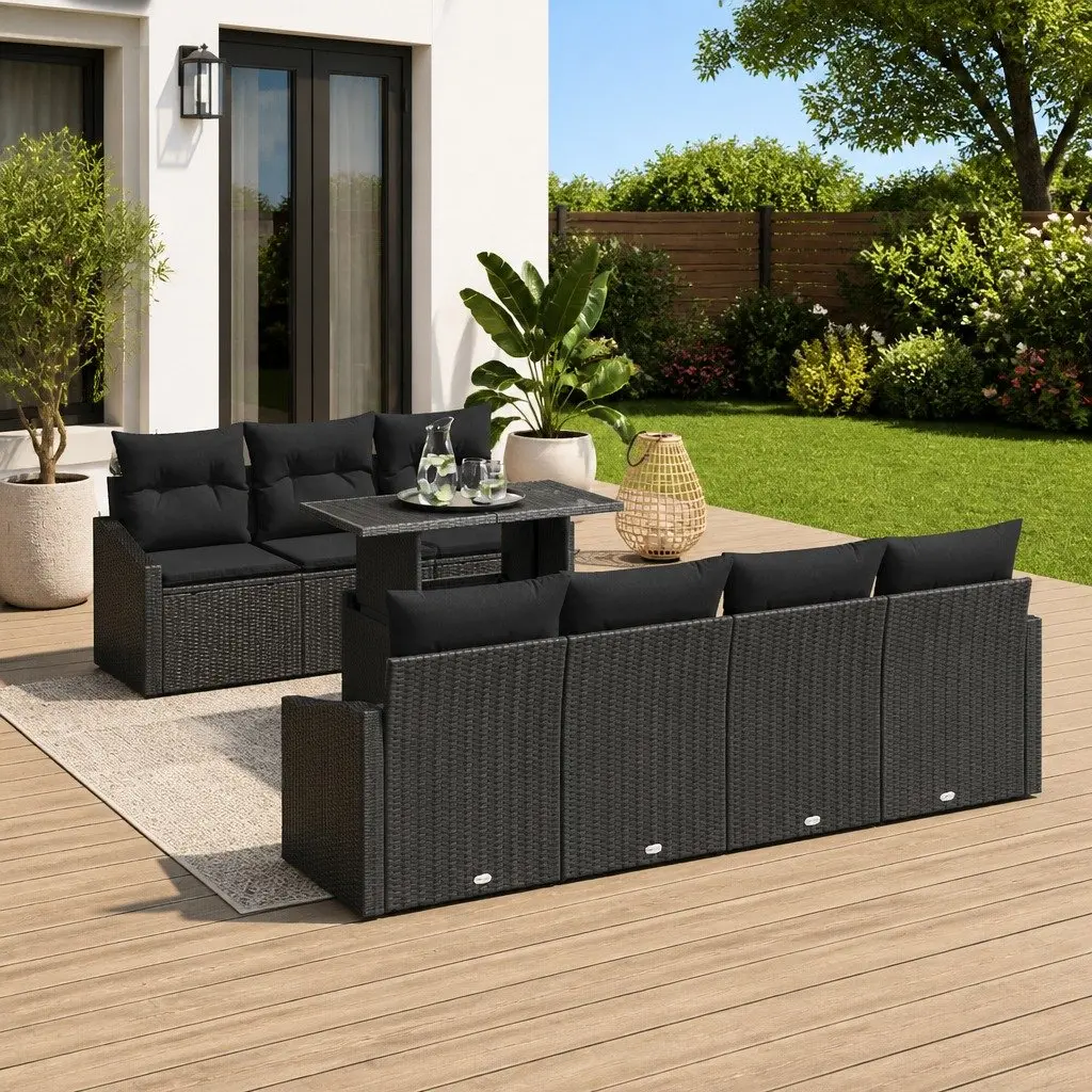 Outdoor Garden Sofa Set Modular Black 8 Pieces with Cushions