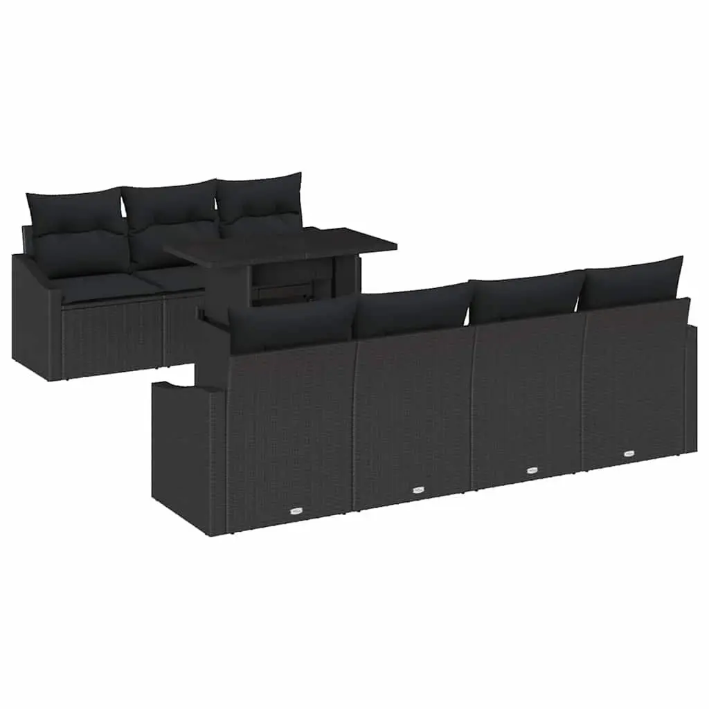 Outdoor Garden Sofa Set Modular Black 8 Pieces with Cushions