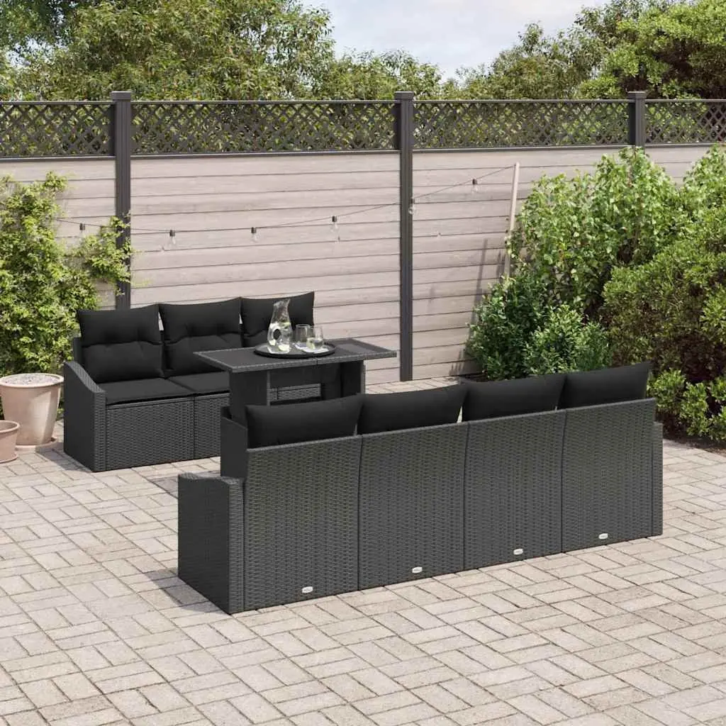 Outdoor Garden Sofa Set Modular Black 8 Pieces with Cushions