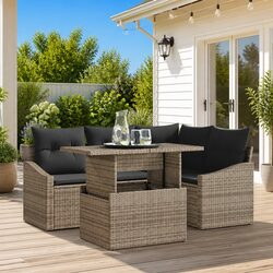 Outdoor Garden Sofa Set 5 Piece Modular Rattan Furniture Grey with Cushion