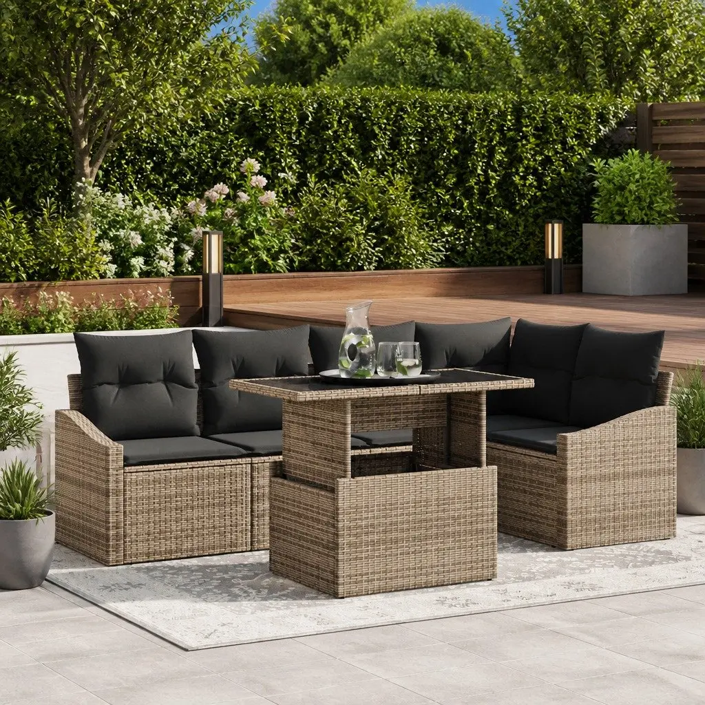 Outdoor Garden Sofa Set 6-Piece Modular Patio Furniture Grey with Cushions