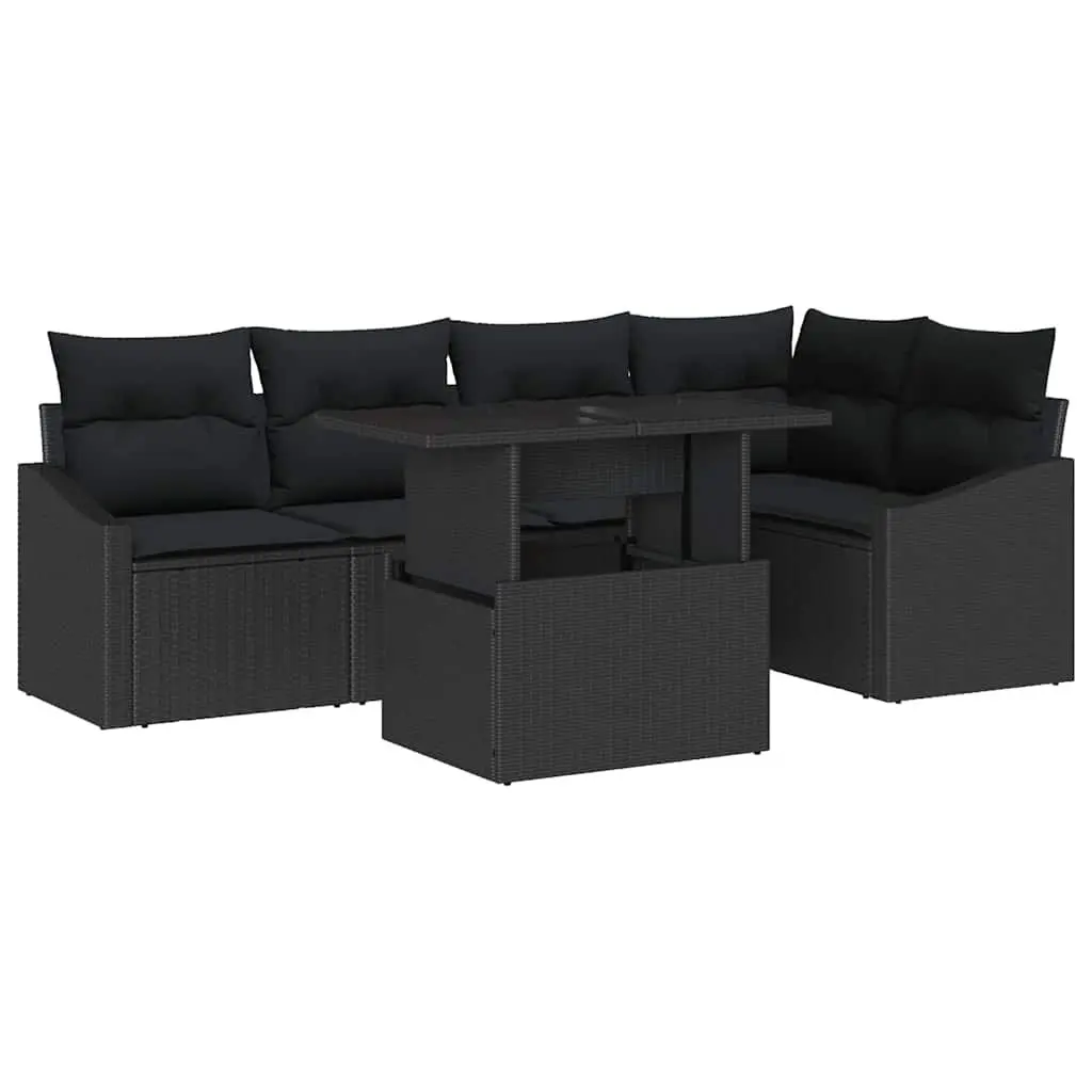 Modular Outdoor Garden Sofa Set 6 Pieces Black Poly Rattan Furniture