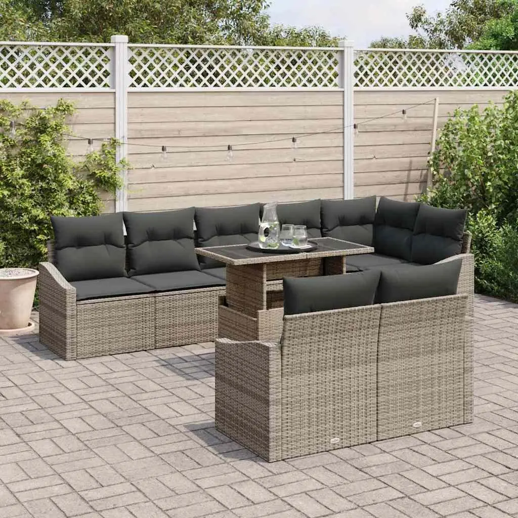 9 Piece Modular Outdoor Sofa Set with Cushions Grey Garden Sectional