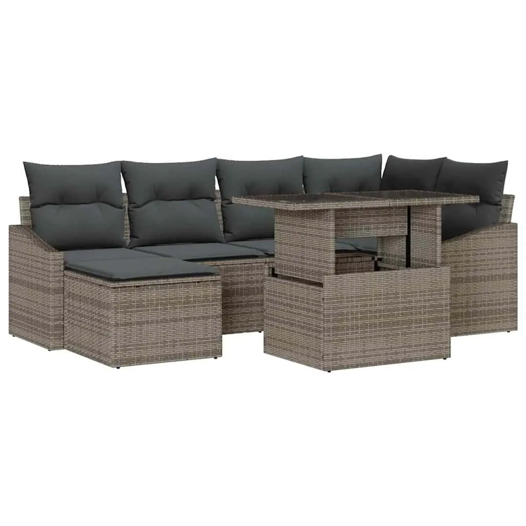 Modular Garden Sofa Set 7pcs Outdoor Seating Grey Poly Rattan Steel Patio
