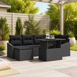 Outdoor Garden Sofa Set 7 Piece Modular Patio Furniture Black Poly Rattan Steel
