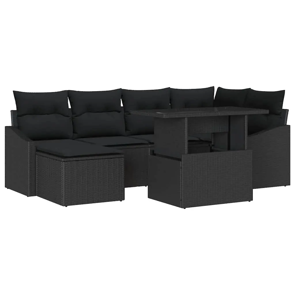 Modular Outdoor Garden Sofa Set 7 Piece Black Poly Rattan Steel