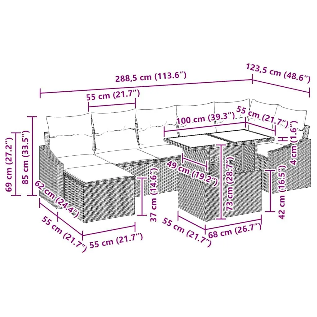 Garden Sofa Set Modular 8 Pieces Grey Poly Rattan Outdoor Seating with Cushions